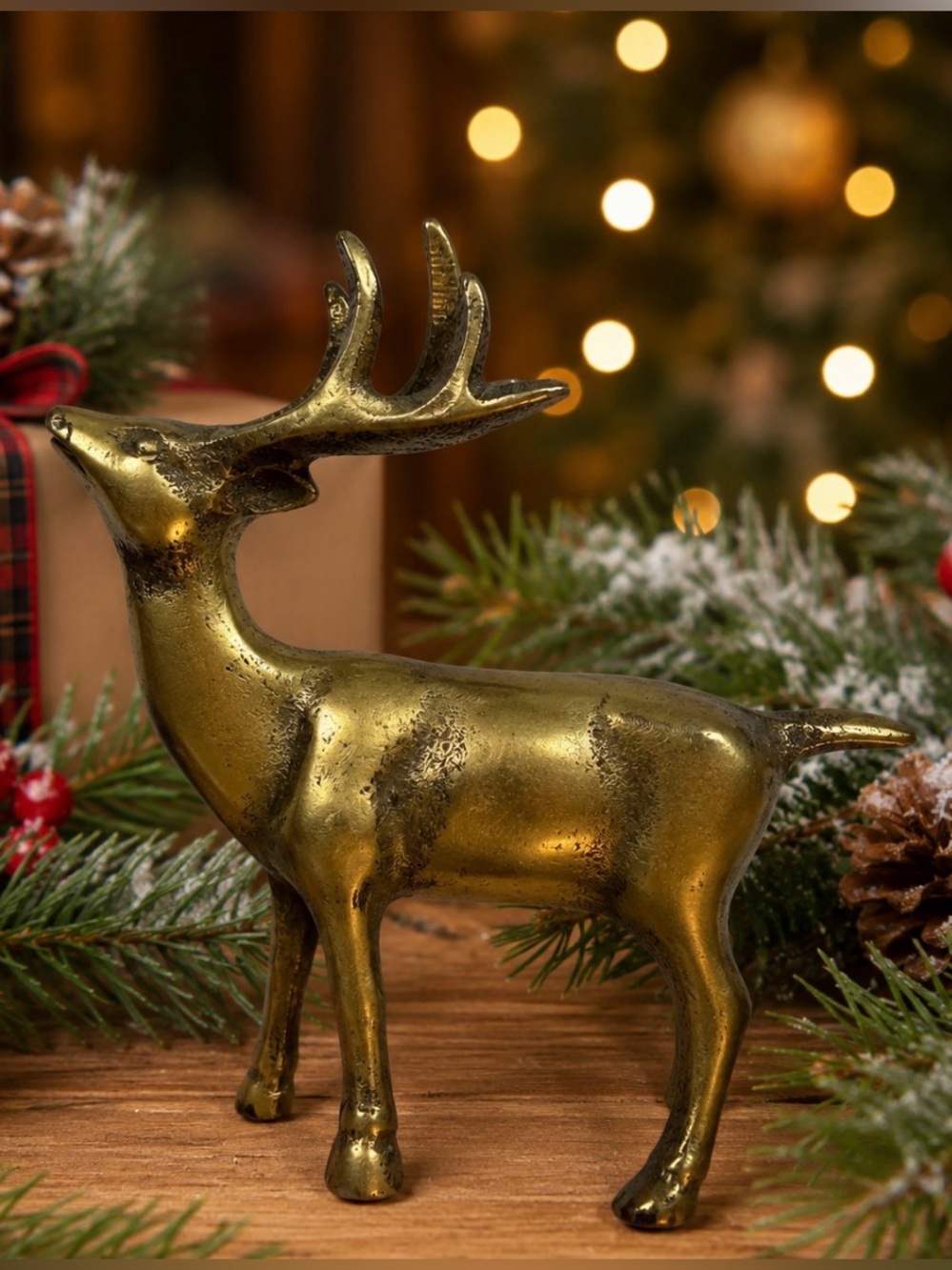 Vintage Leonard Solid Brass Buck Deer Figurine Statue MCM Woodland Lodge Cabin